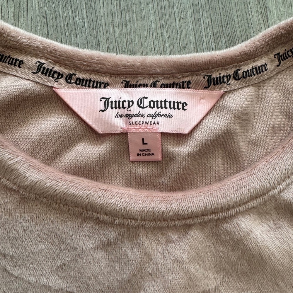 Y2K Juicy Couture Pink Velour Pajama Sleep Set Rhinestone Logo Tee & Shorts L/S - Picture 5 of 10
